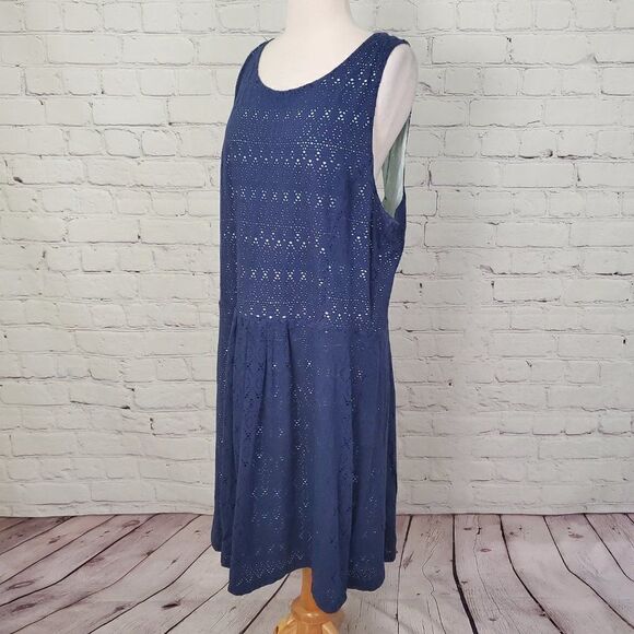 GAP Sleeveless Blue Eyelet Dress A-Line Tie Back sz XXL 2XL - Picture 3 of 6